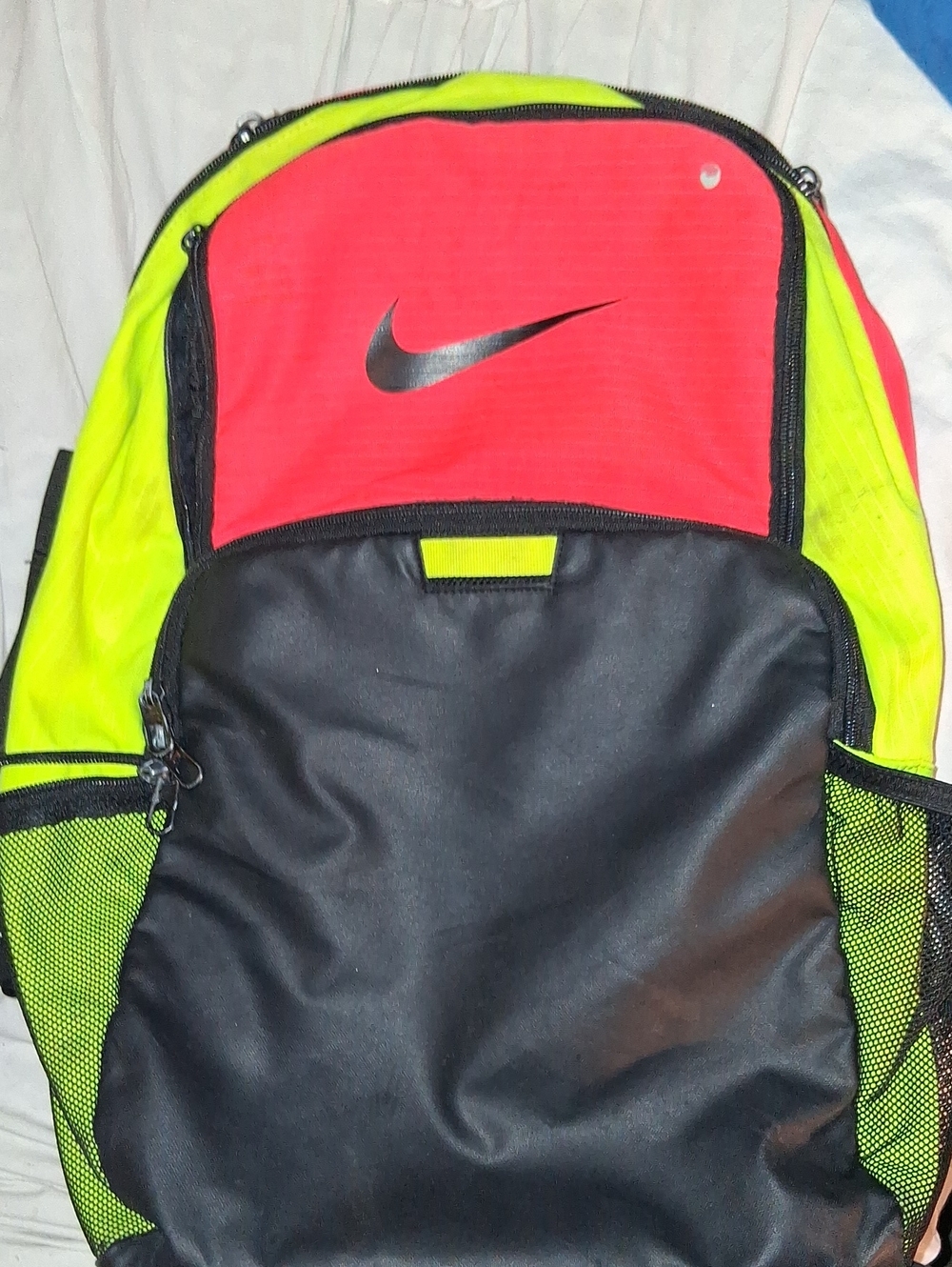 Nike Black Backpack with Neon Yellow and Coral Red Panels